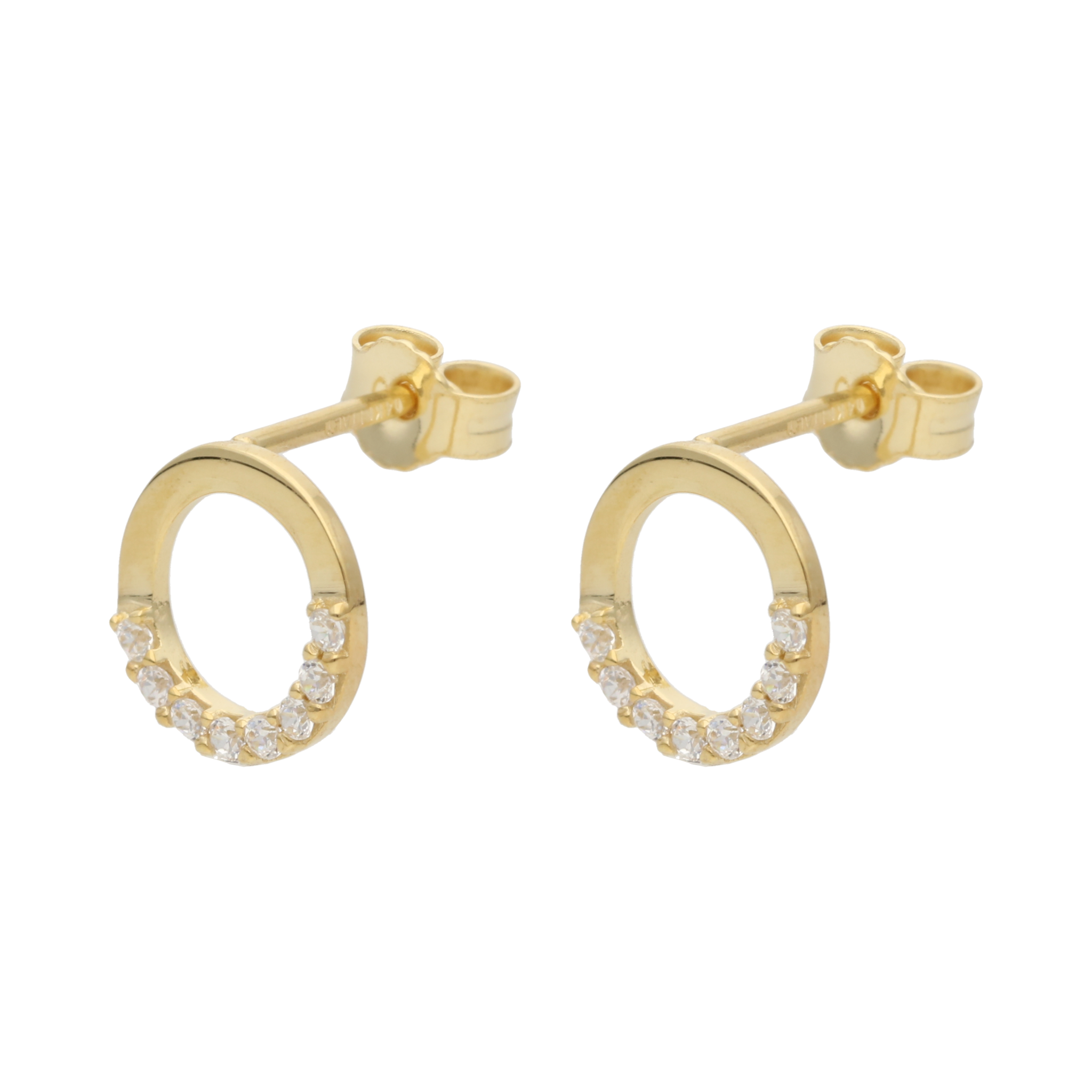 Broquel círculo liso/circonias 14K
