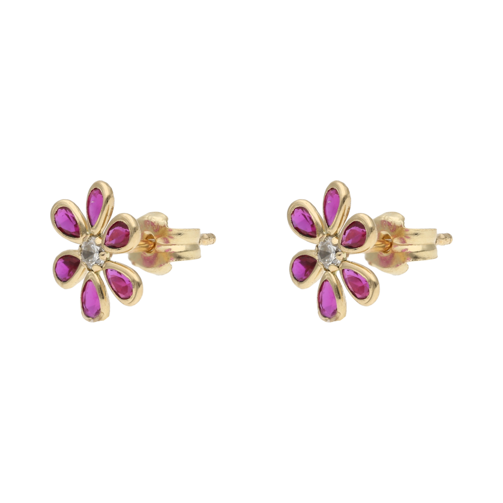 Broquel flor circonias color 14K