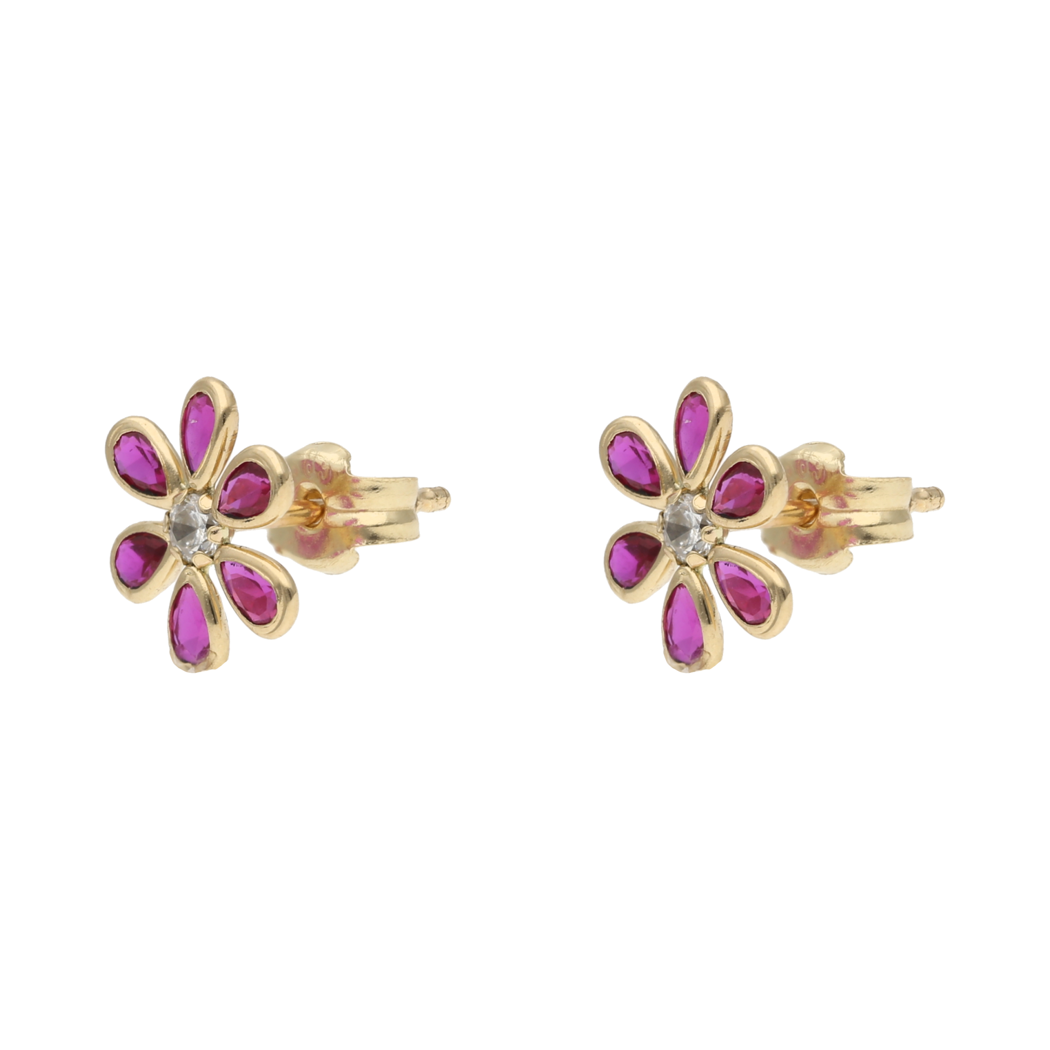 Broquel flor circonias color 14K