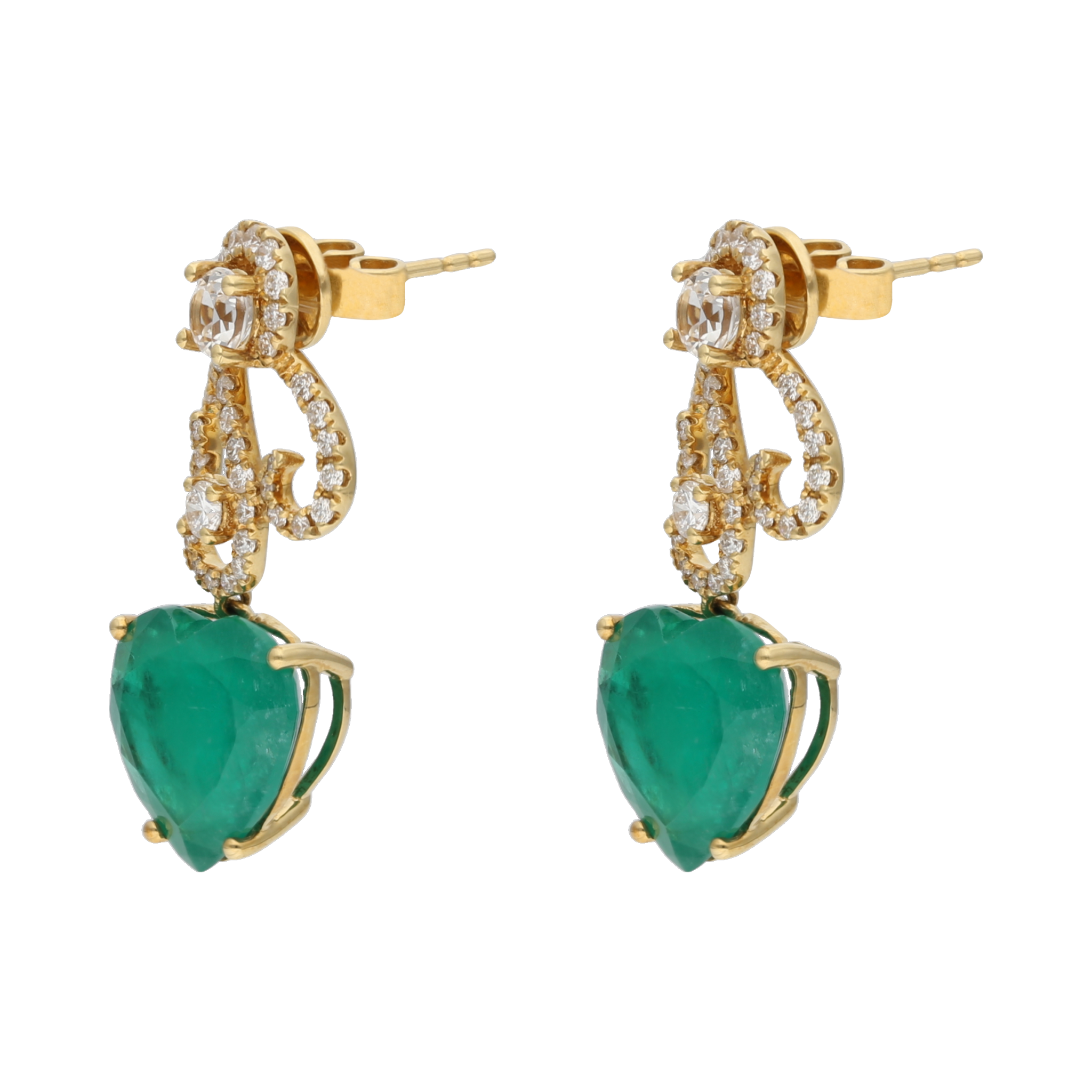 Aretes azcarraguitas esmeraldas y brillantes 14K