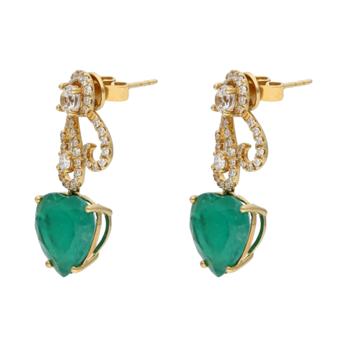 Aretes azcarraguitas esmeraldas y brillantes 14K