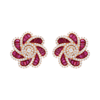 Aretes grandes flores rubíes y diamantes 18K