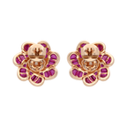 Aretes grandes flores rubíes y diamantes 18K
