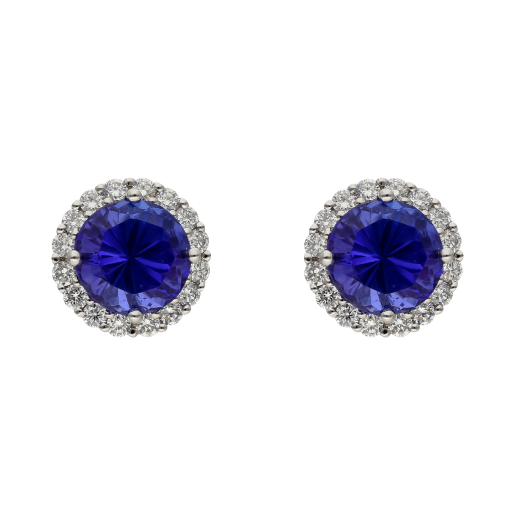 Broquel tanzanitas y brillantes 14K