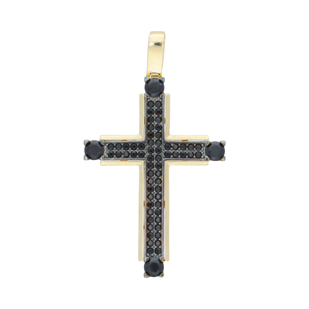 Cruz con circonias negras 14K