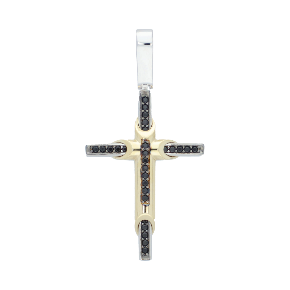 Cruz bicolor con circonias negras 14K
