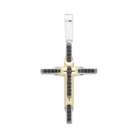 Cruz bicolor con circonias negras 14K