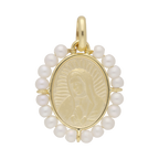 Medalla Virgen de Guadalupe 14K con perlas