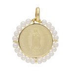 Medalla Virgen de Guadalupe 14K con perlas