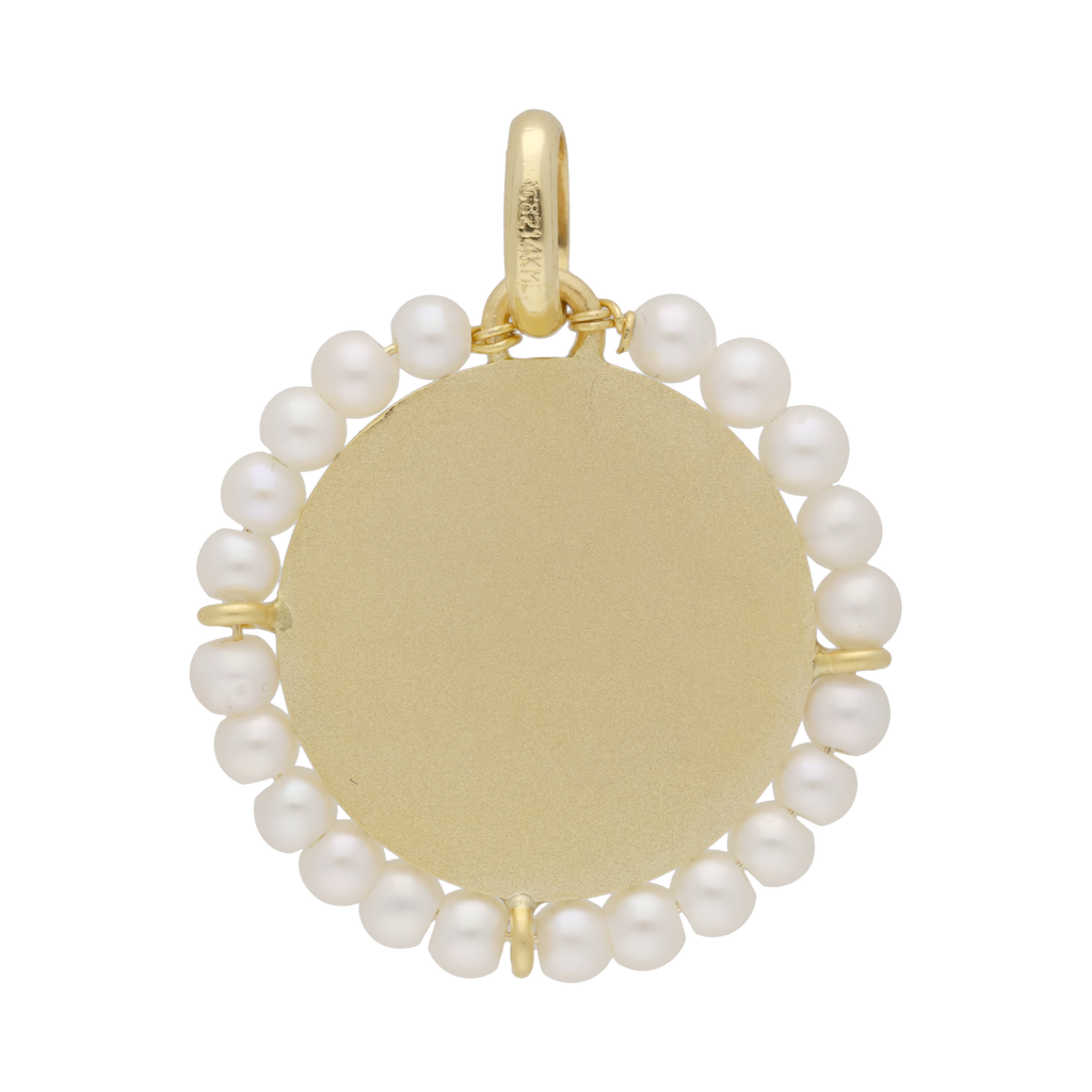 Medalla Virgen de Guadalupe 14K con perlas