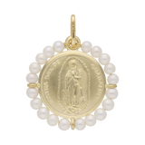 Medalla Virgen de Guadalupe 14K con perlas