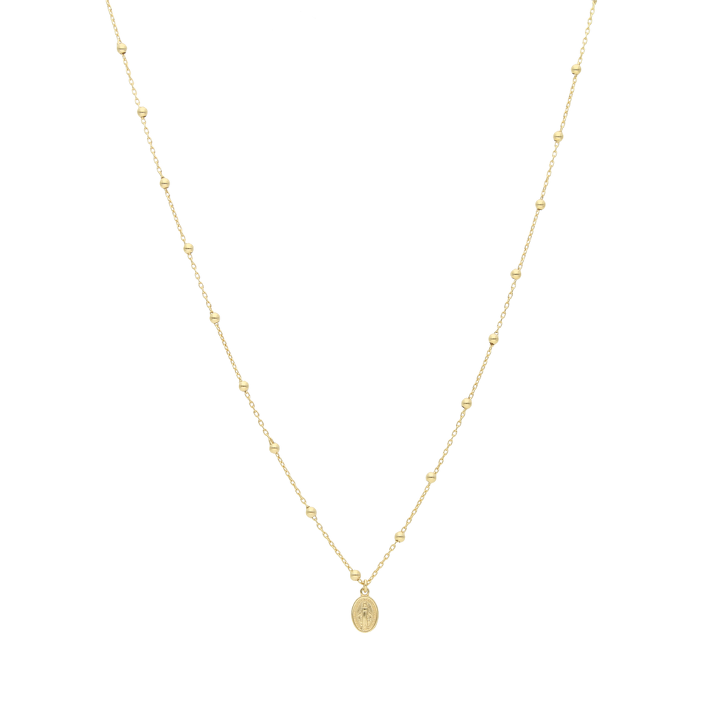 Collar bolitas y medalla milagrosa 14K