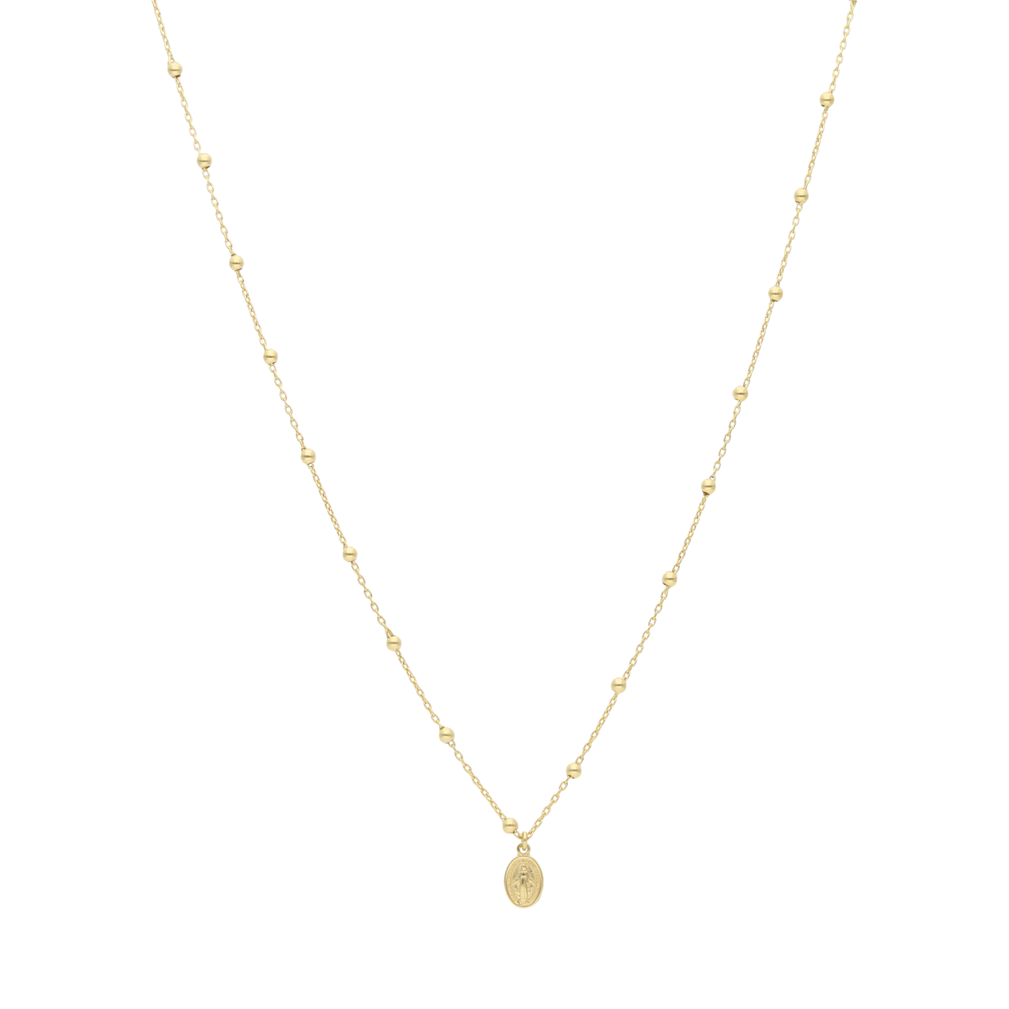 Collar bolitas y medalla milagrosa 14K