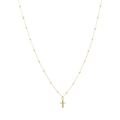 Collar bolitas y cruz lisa 14K