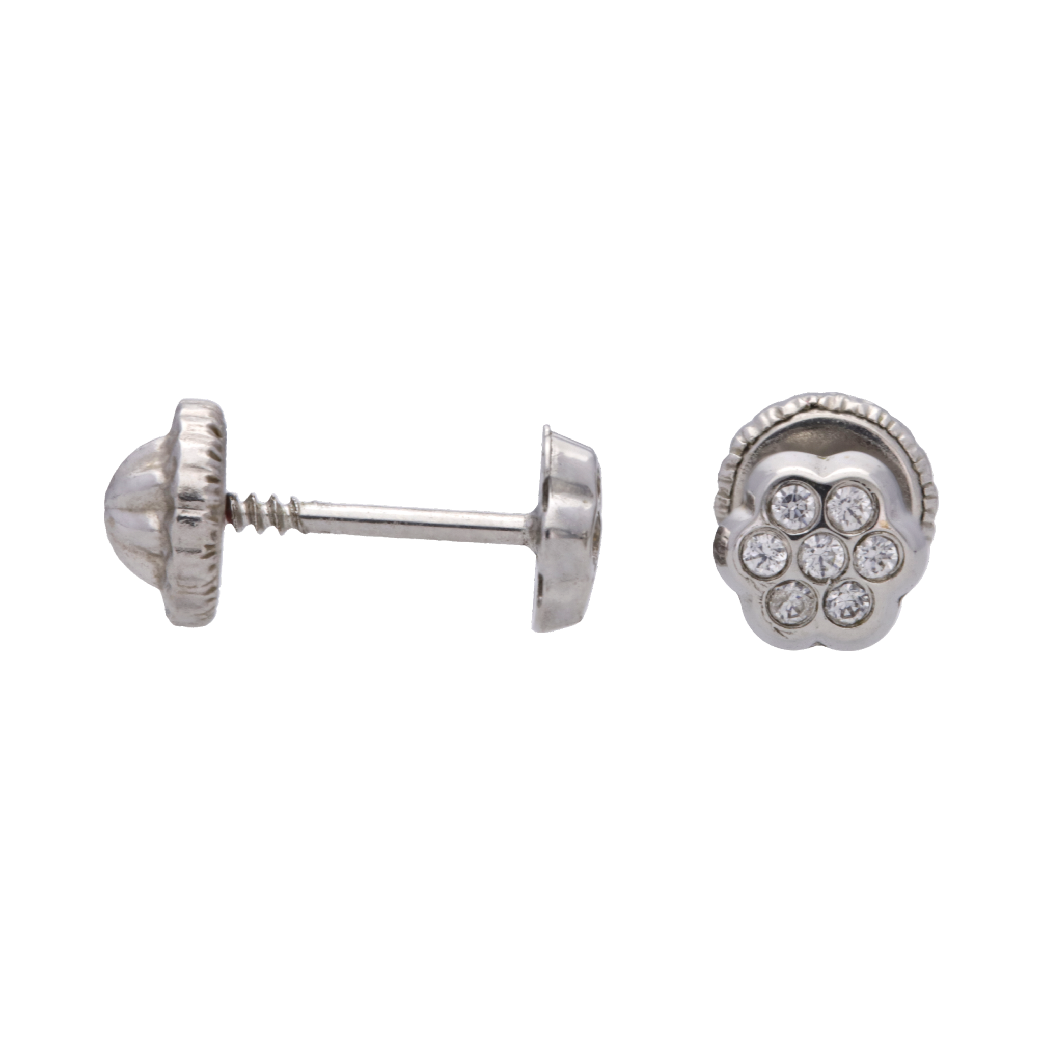 Broquel flor con circonias oro blanco 14K