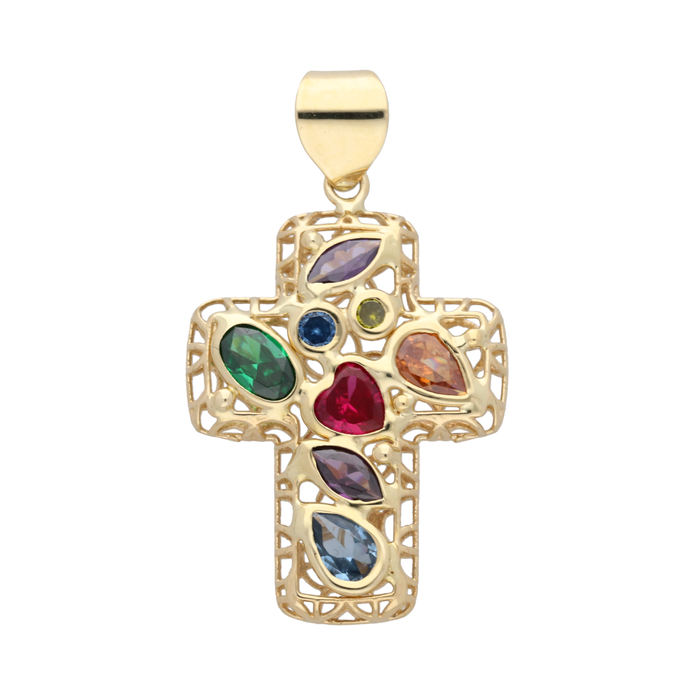 Cruz circonias colores 14K