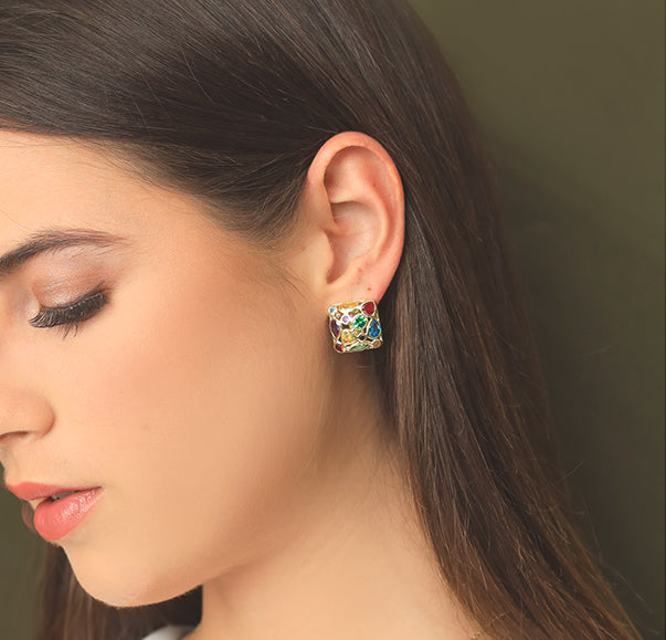 Aretes circonias colores 14K