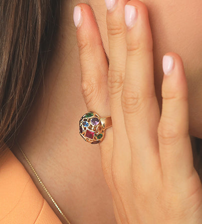 Anillo circonias colores 14K