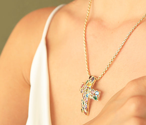 Cruz circonias colores 14K