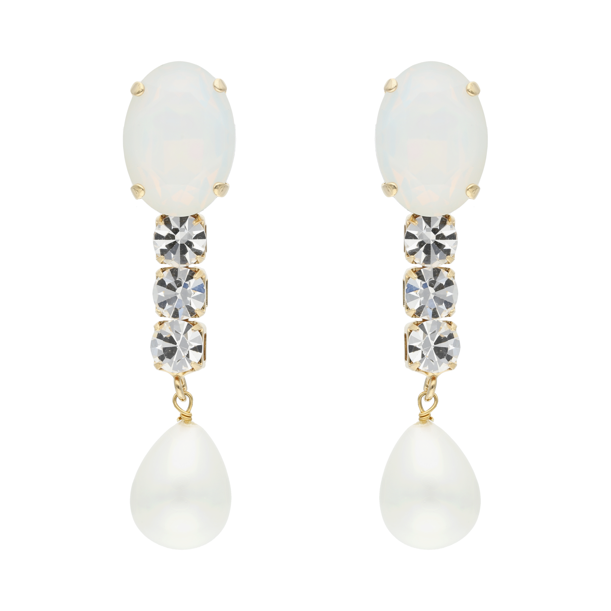 Aretes largo cristales y perla oval