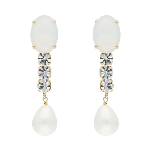 Aretes largo cristales y perla oval
