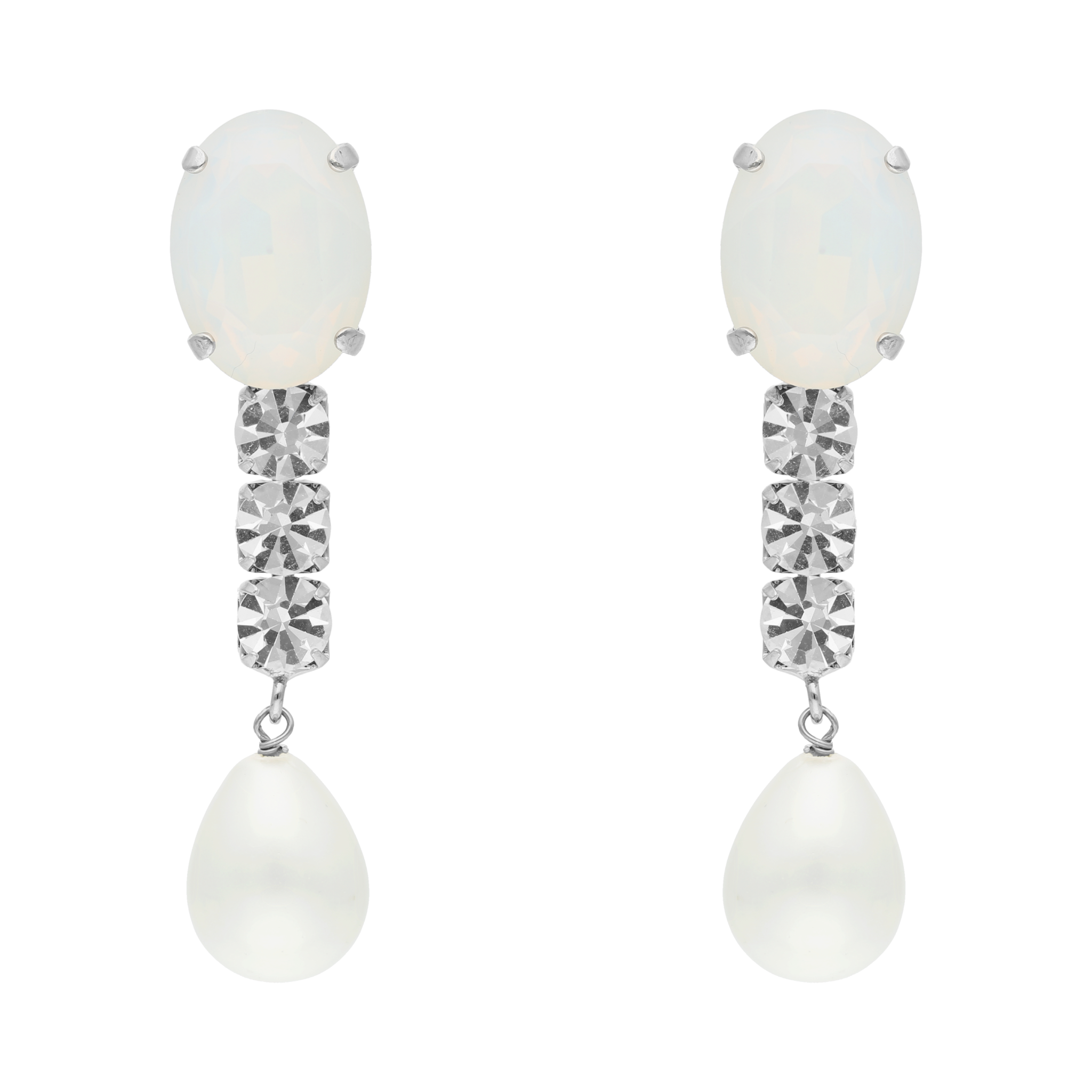 Aretes largo cristales y perla oval