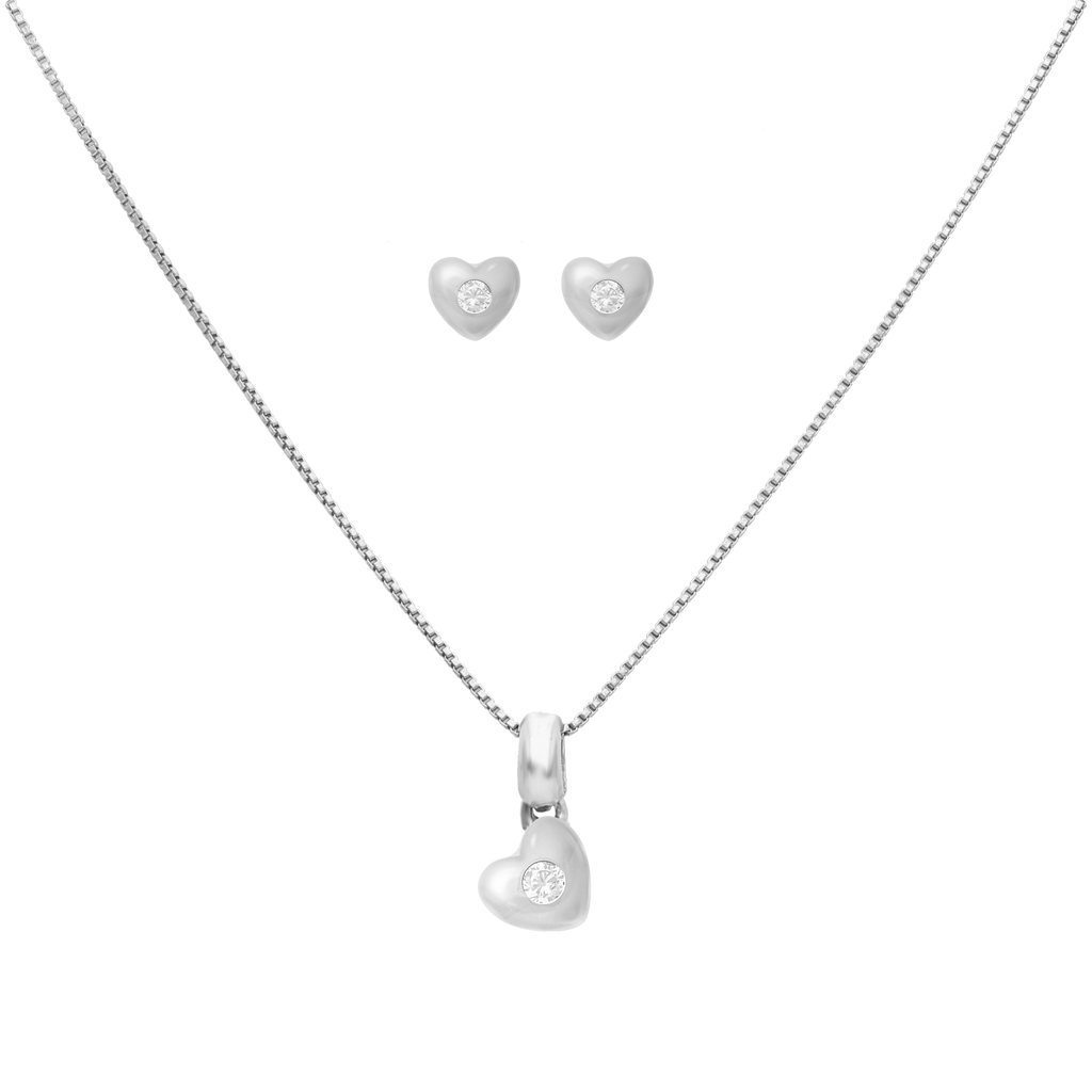 Set broquel y collar corazones plata