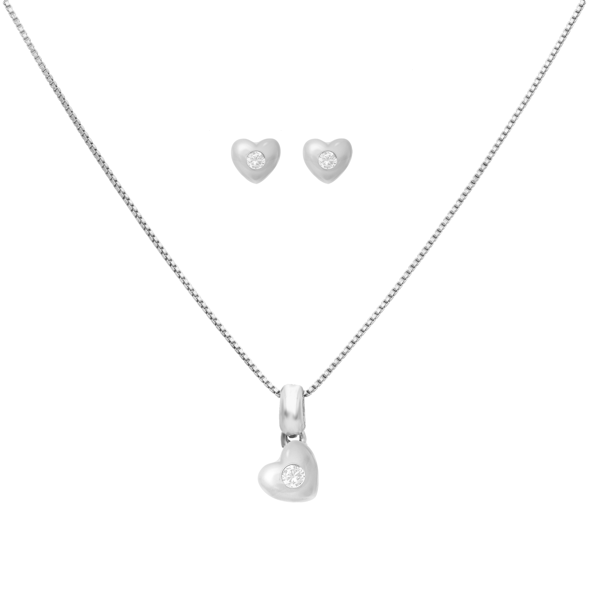 Set broquel y collar corazones plata